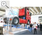 Automechanika 2006 in Frankfurt/Main Die LKW- und Bus Stempelanlagen von SLIFT heben mit einem Doppelzylinder pro Achse. Slift 