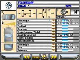 Eine umfangreiche Fahrzeugdatenbank liefert Einstellwerte und hilfreiche Informationen für die Vermessung.